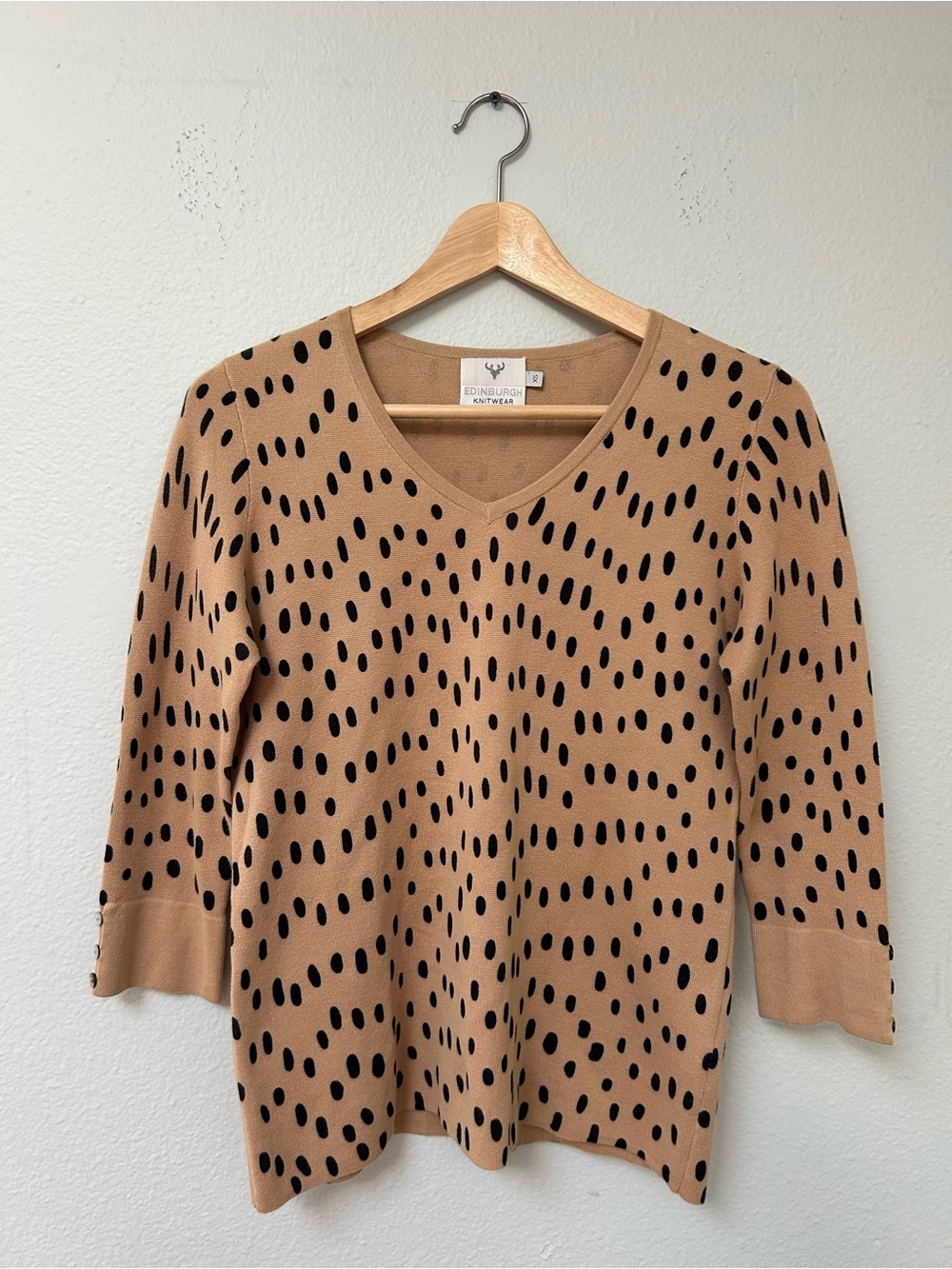 Edinburgh Knitwear 100% Pima Cotton V-Neck Polka Dot Sweater